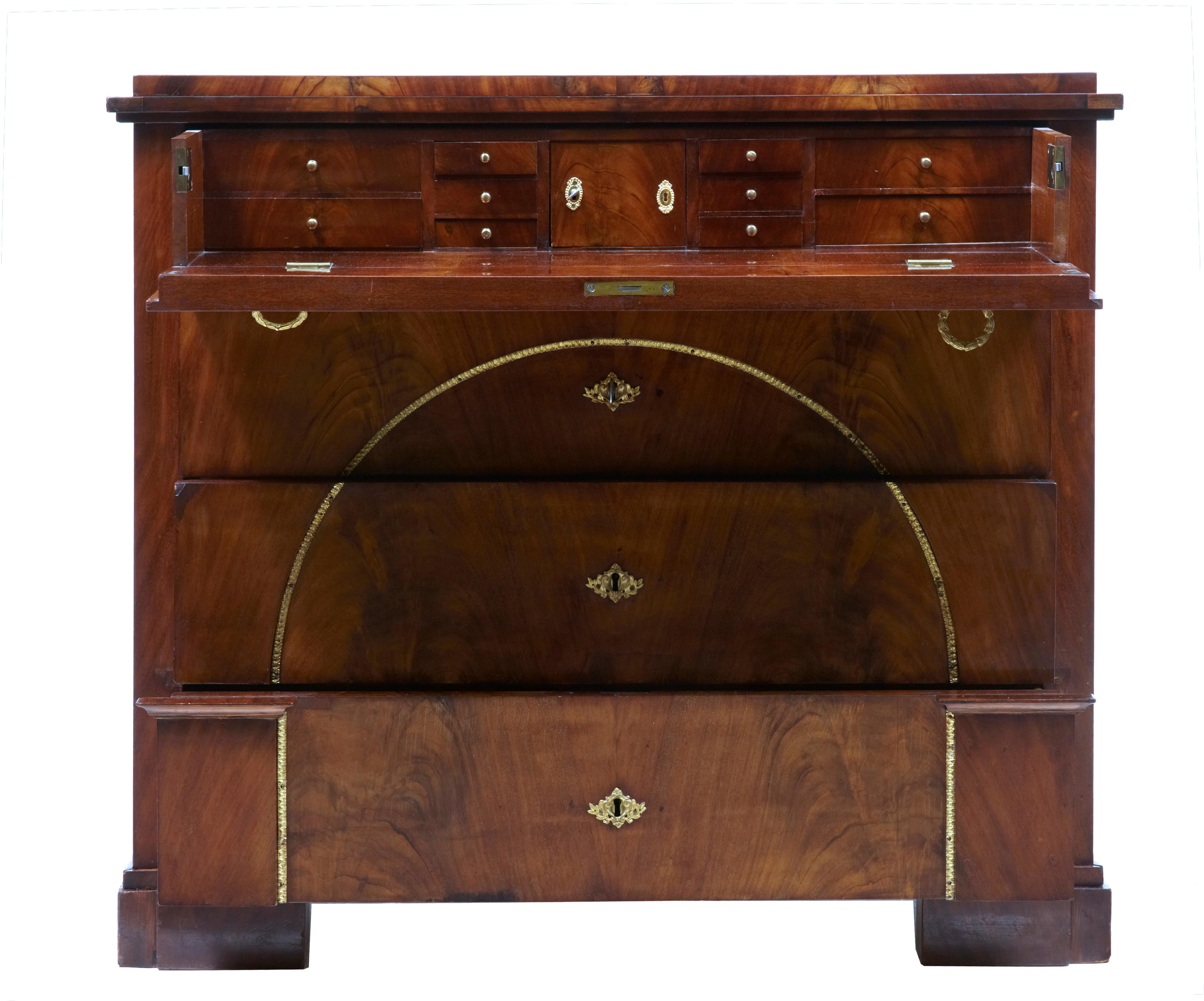 Hand-Crafted Biedermeier Period Swedish Mahogany Secretaire Chest of Drawers For Sale
