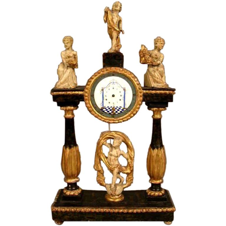Biedermeier Period Wood and Gilt Clock For Sale