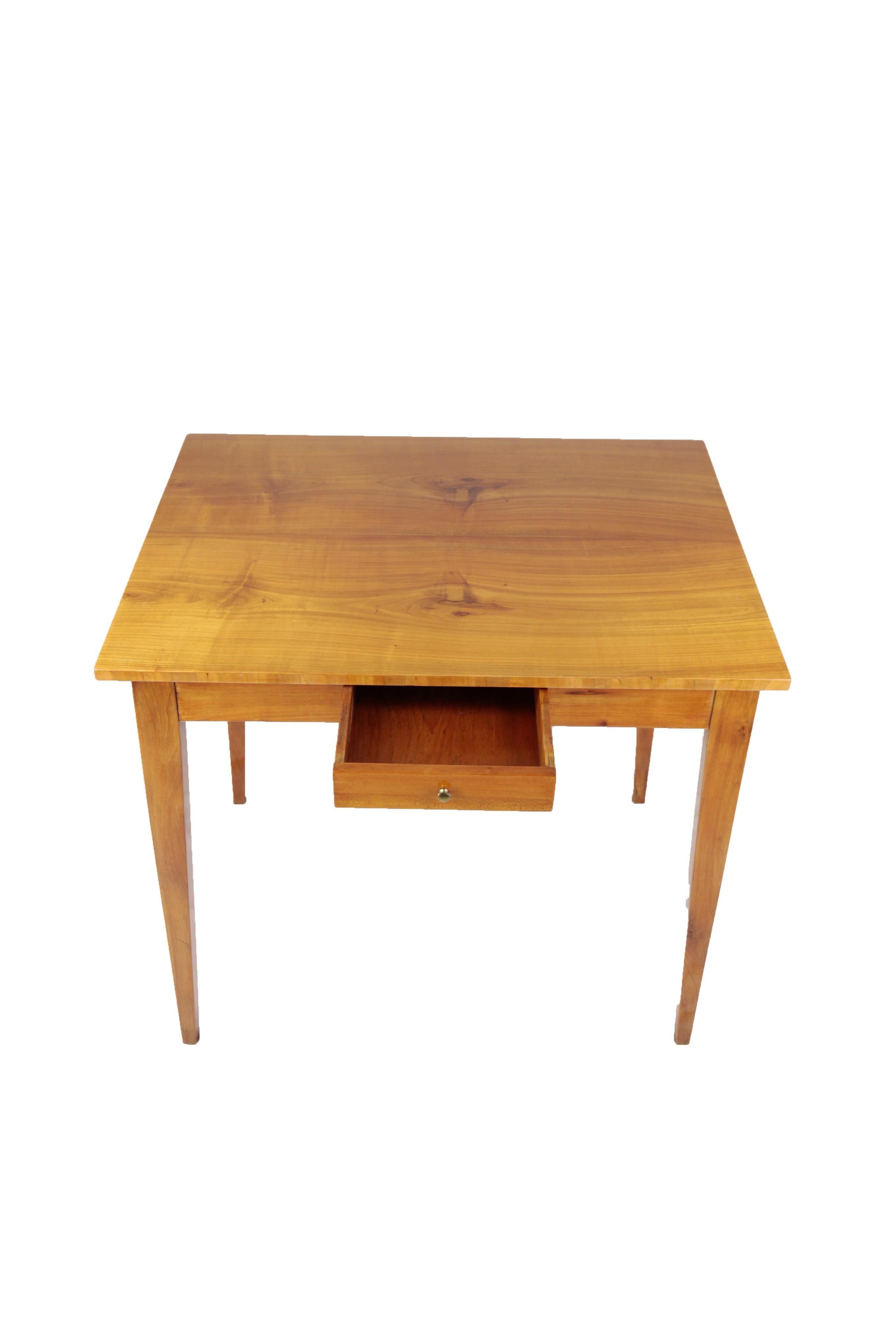 German Biedermeier Period Writing Side Table, Cherry Veneer, circa 1820-1830, 1-Drawer For Sale