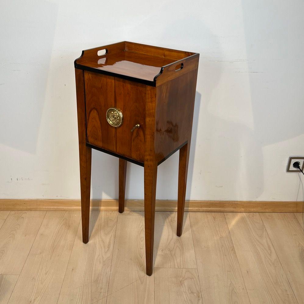 Biedermeier Pillar Cabinet, Cherry Veneer, Brass, South Germany, circa 1820 In Good Condition For Sale In Regensburg, DE