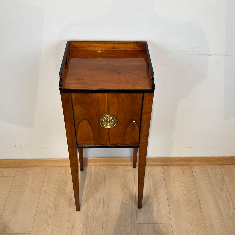 Polished Biedermeier Pillar Cabinet, Cherry Veneer, Brass, South Germany, circa 1820 For Sale