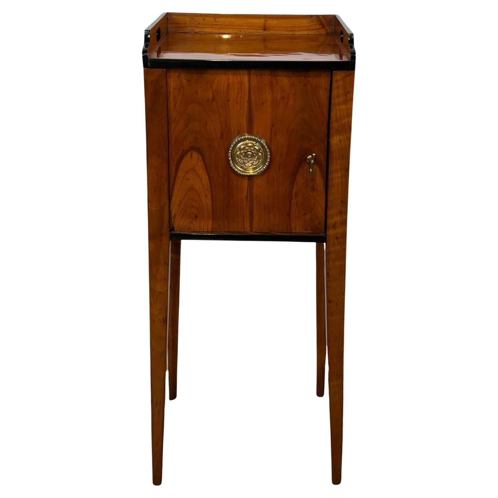 Biedermeier Pillar Cabinet, Cherry Veneer, Brass, South Germany, circa 1820