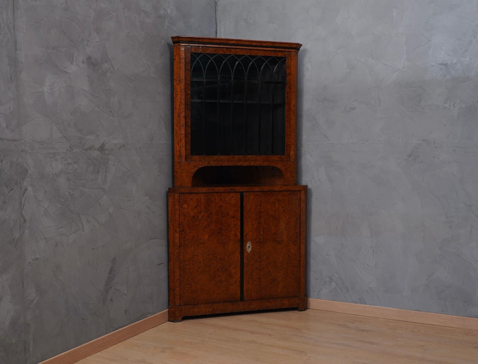 Biedermeier Poplar Briar Wood Austrian Corner Cabinet, 1820 For Sale 8