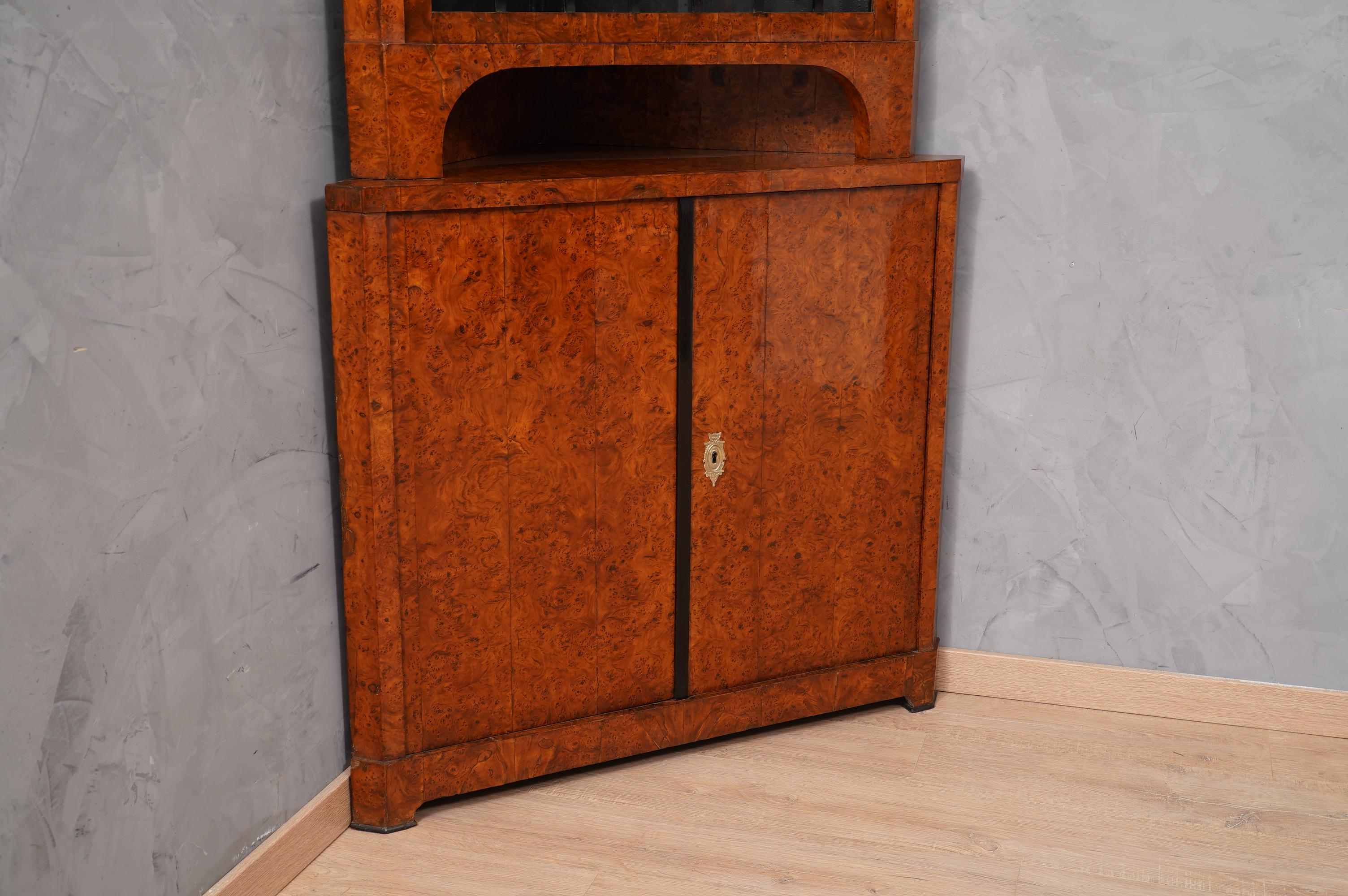Biedermeier Poplar Briar Wood Austrian Corner Cabinet, 1820 In Good Condition For Sale In Rome, IT