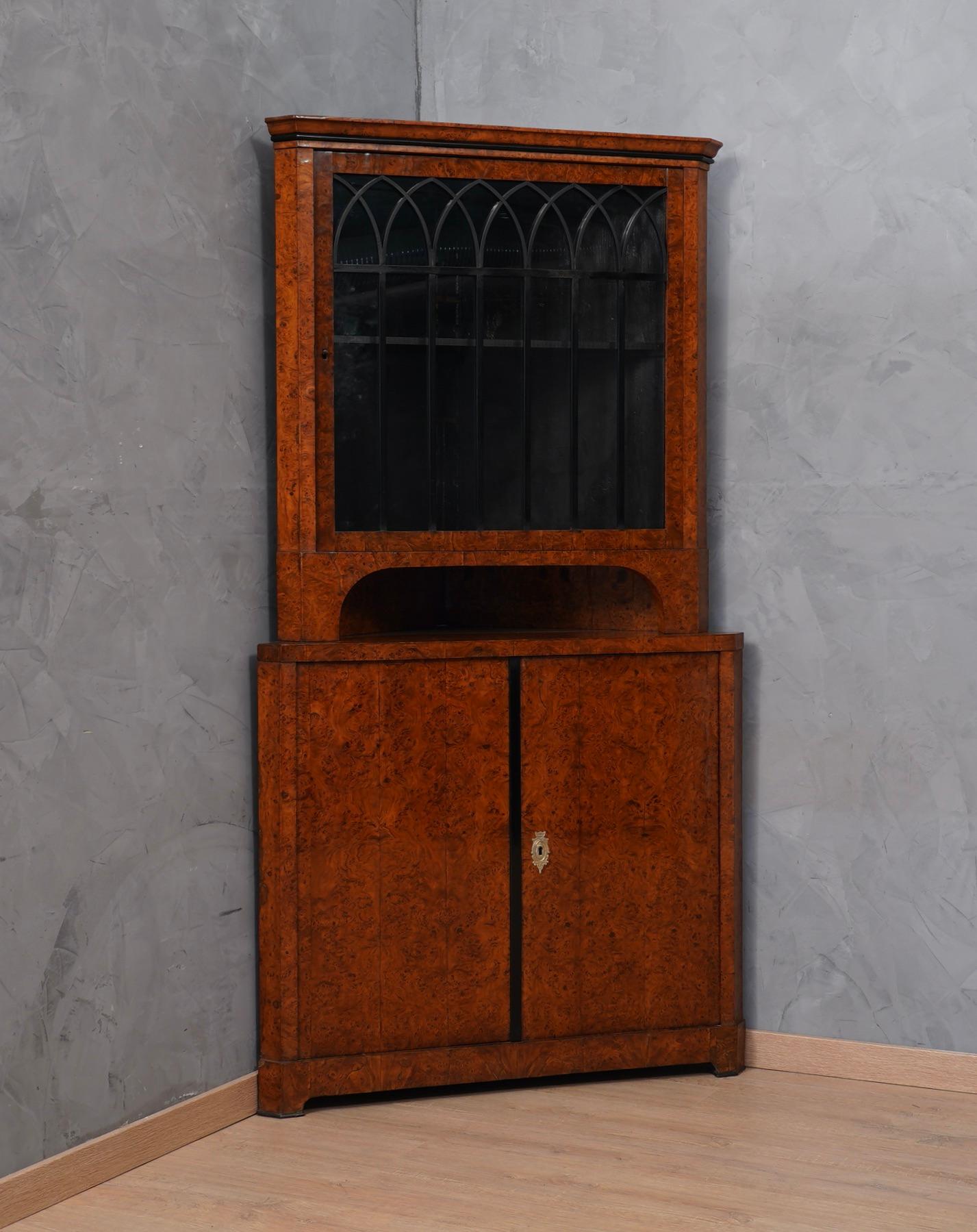 Biedermeier Poplar Briar Wood Austrian Corner Cabinet, 1820 For Sale 4