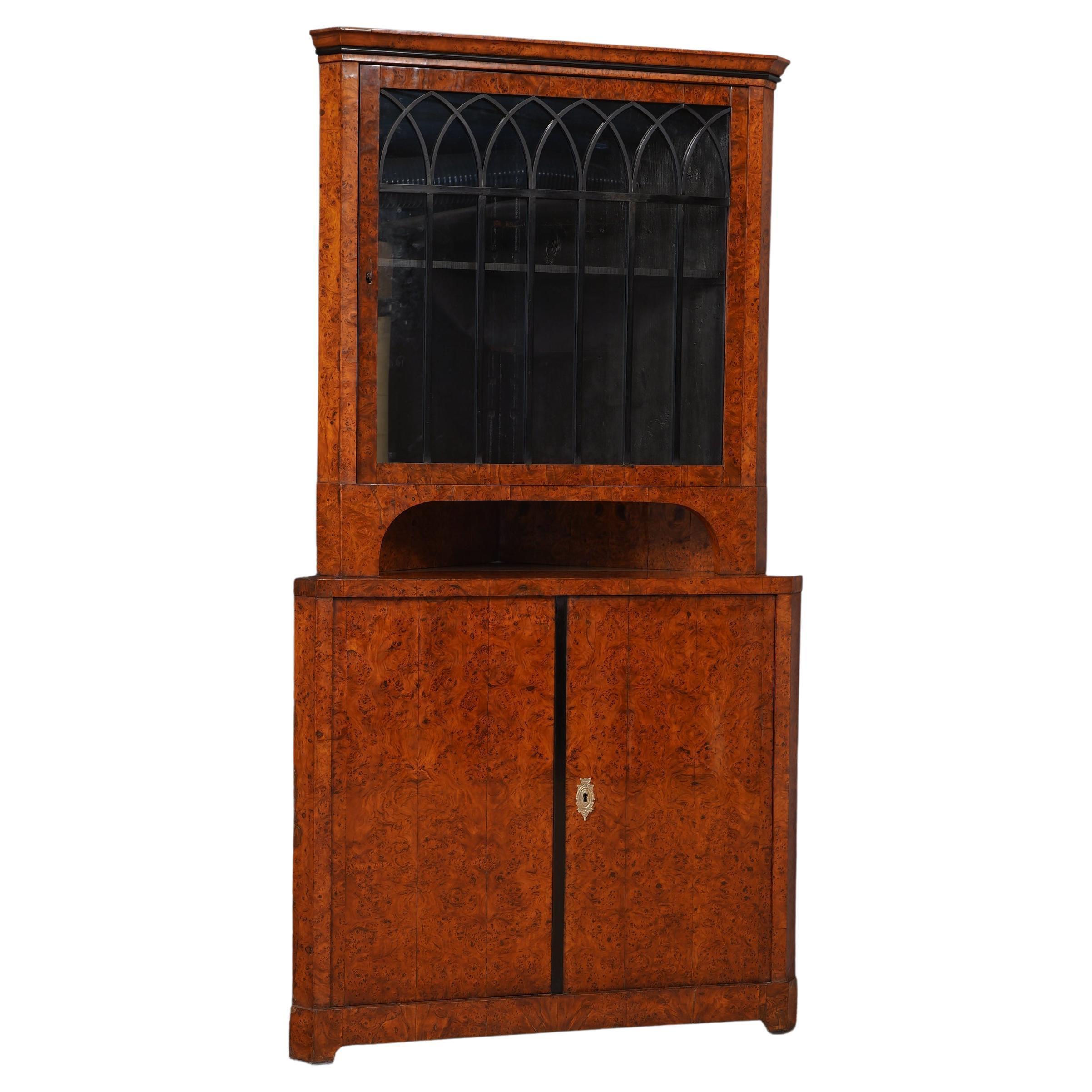 Biedermeier Poplar Briar Wood Austrian Corner Cabinet, 1820 For Sale