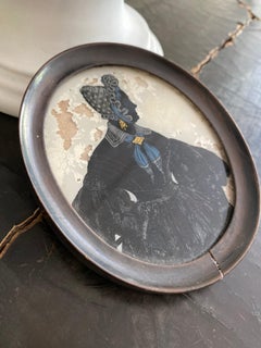 Biedermeier-Reverse-Glasgemälde, Silhouette-Porträt einer Dame