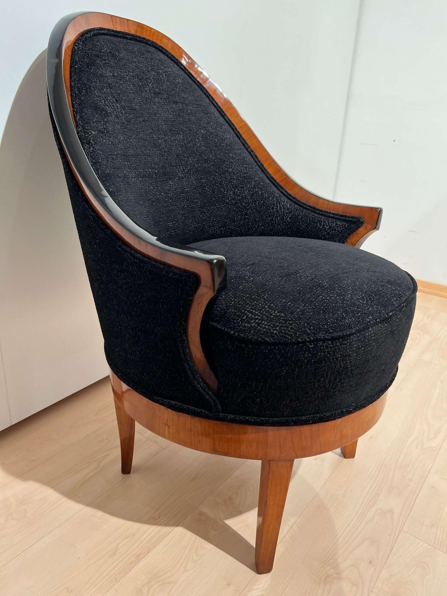 Biedermeier Revolving Chair, Cherry Veneer, Black Velvet, South Germany, c.1820 For Sale 2