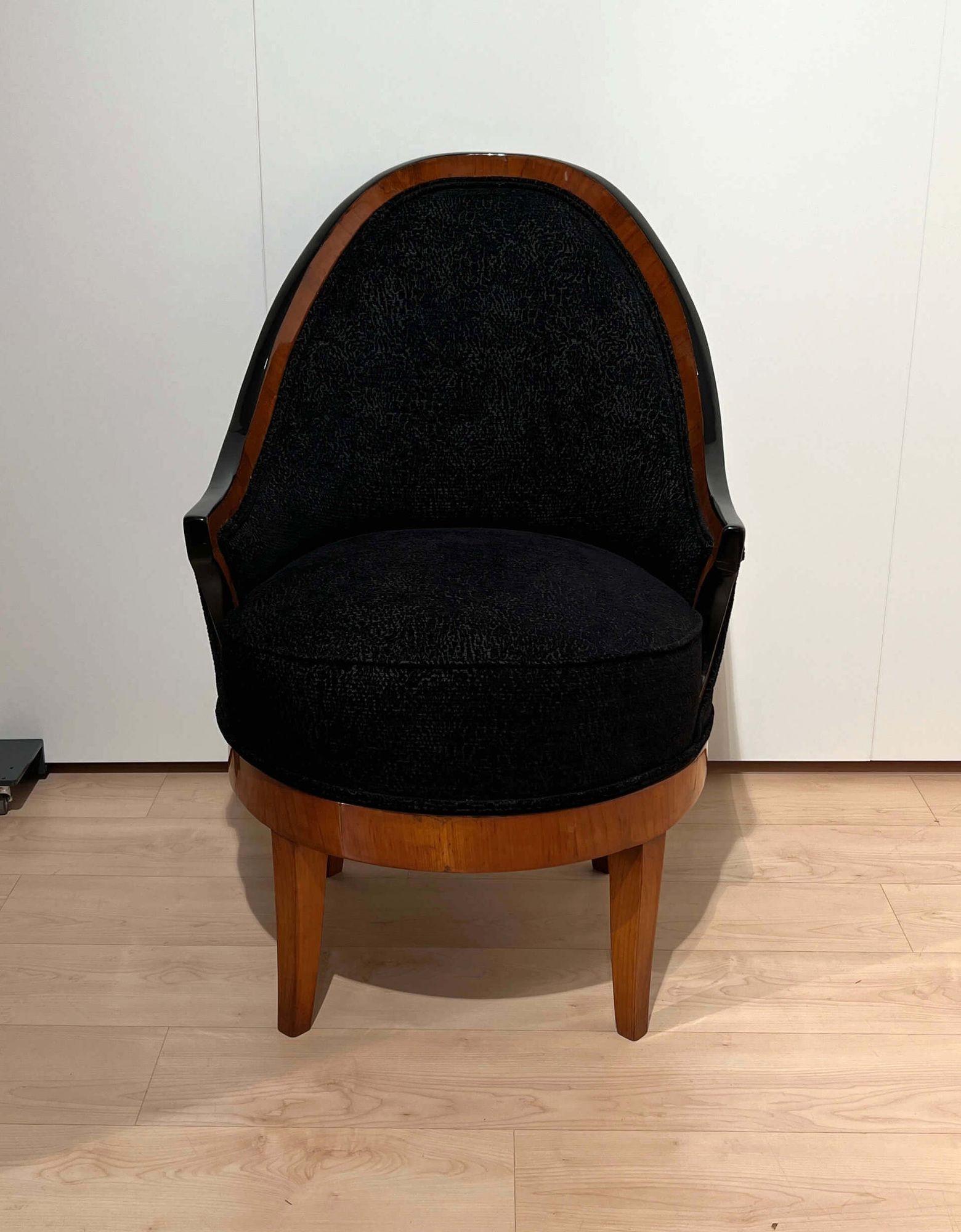 Biedermeier Revolving Chair, Cherry Veneer, Black Velvet, South Germany, c.1820 For Sale 1