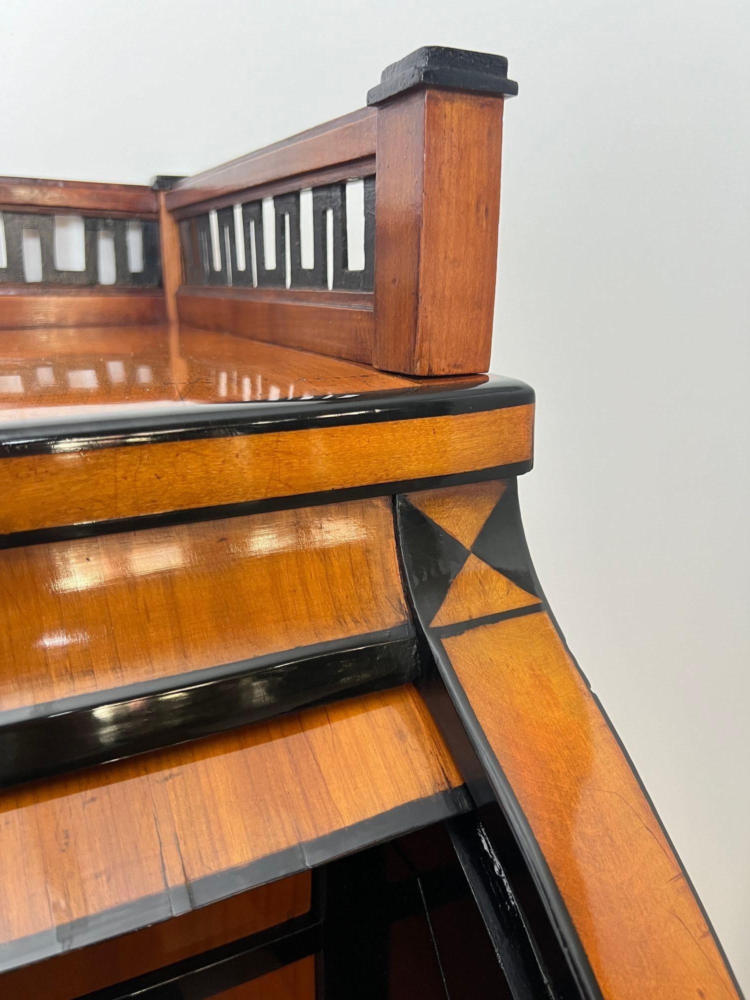 Biedermeier Roll-Top Desk, Cherry Veneer, Brass, Ink, South Germany circa 1820 For Sale 9