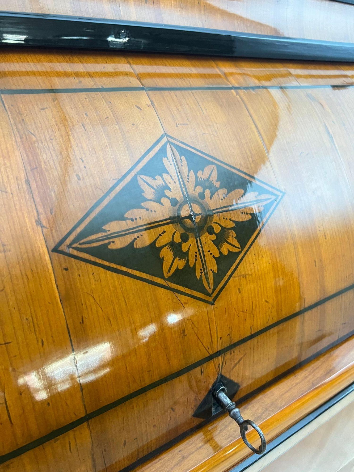 Biedermeier Roll-Top Desk, Cherry Veneer, Brass, Ink, South Germany circa 1820 For Sale 11