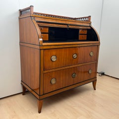 Biedermeier Roll-Top Desk, Cherry Veneer, Brass, Ink, South Germany circa 1820