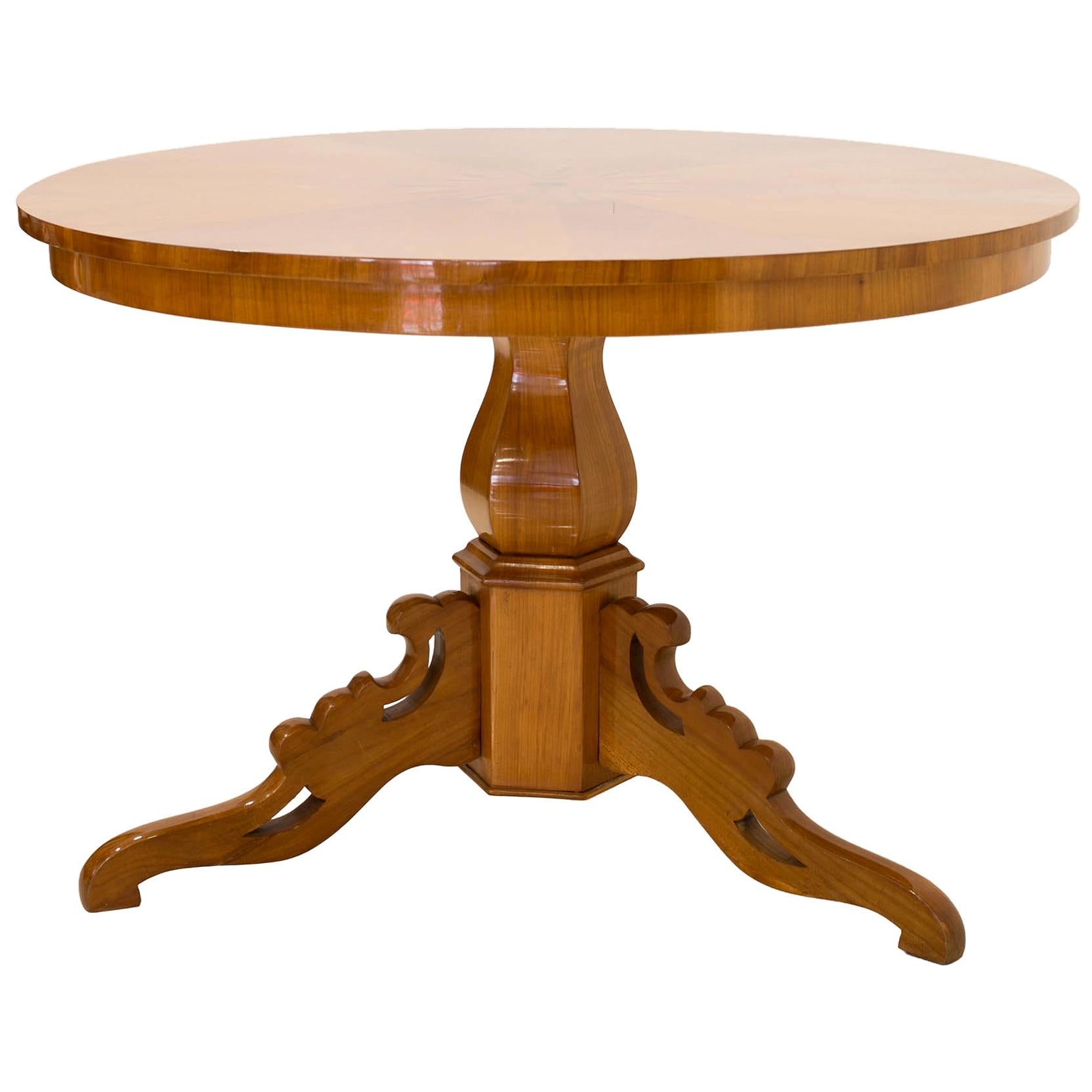 Biedermeier Round Table in Cherrywood Veneer, Germany, 19th Century