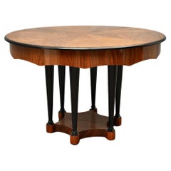 Vintage Biedermeier Round Walnut Wood Extendable Dinning Table, 1890