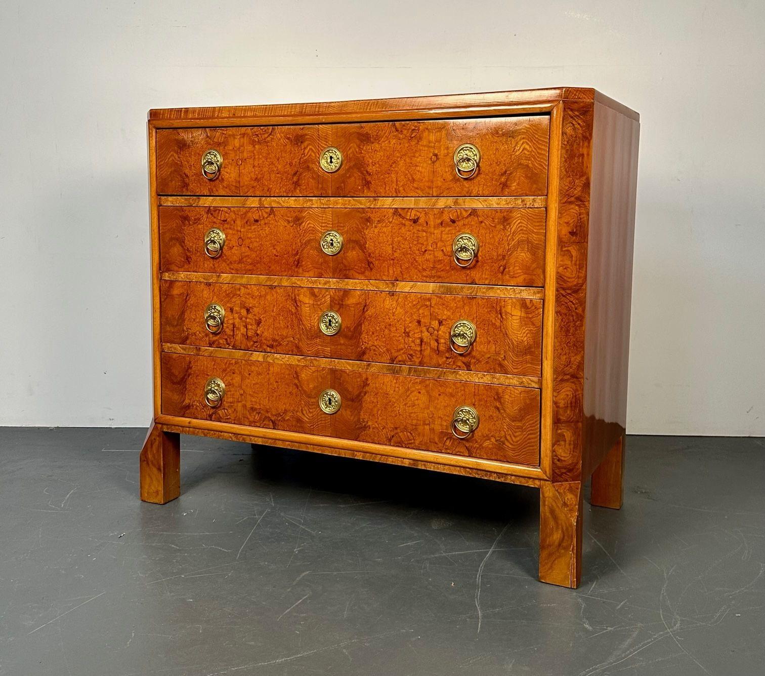 Mid-19th Century Refinished Biedermeier Four Drawer Satin Birch Chest, Dresser or Commode, 1850s For Sale