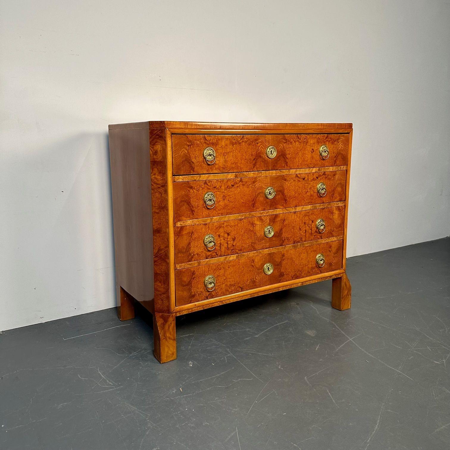 Refinished Biedermeier Four Drawer Satin Birch Chest, Dresser or Commode, 1850s For Sale 1