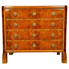 Antique Refinished Biedermeier Four Drawer Satin Birch Chest, Dresser or Commode, 1850s