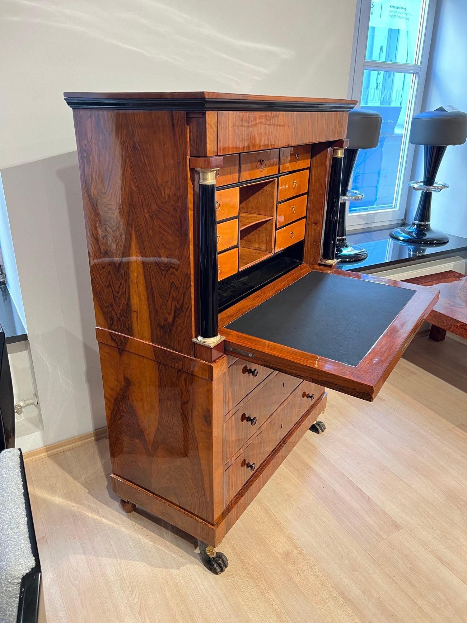 Biedermeier Secretaire, Walnut, Maple, Paw Feet, Austria circa 1820 im Angebot 8
