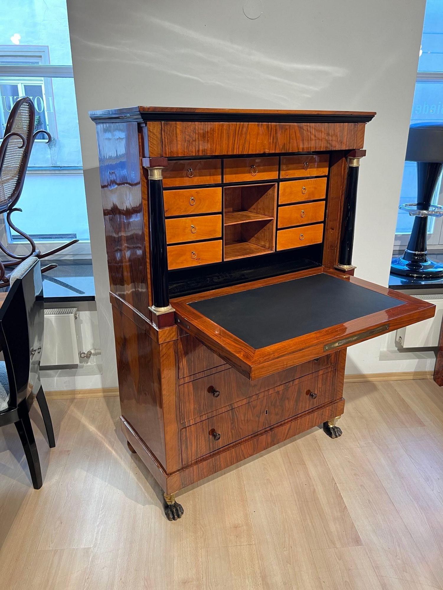 Biedermeier Secretaire, Walnut, Maple, Paw Feet, Austria circa 1820 im Angebot 9