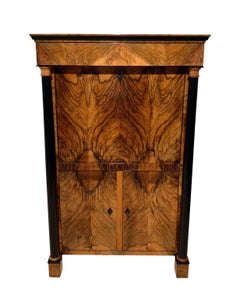 Biedermeier Secretaire, Walnut Veneer, Cherry, Ebony, South Germany circa 1820