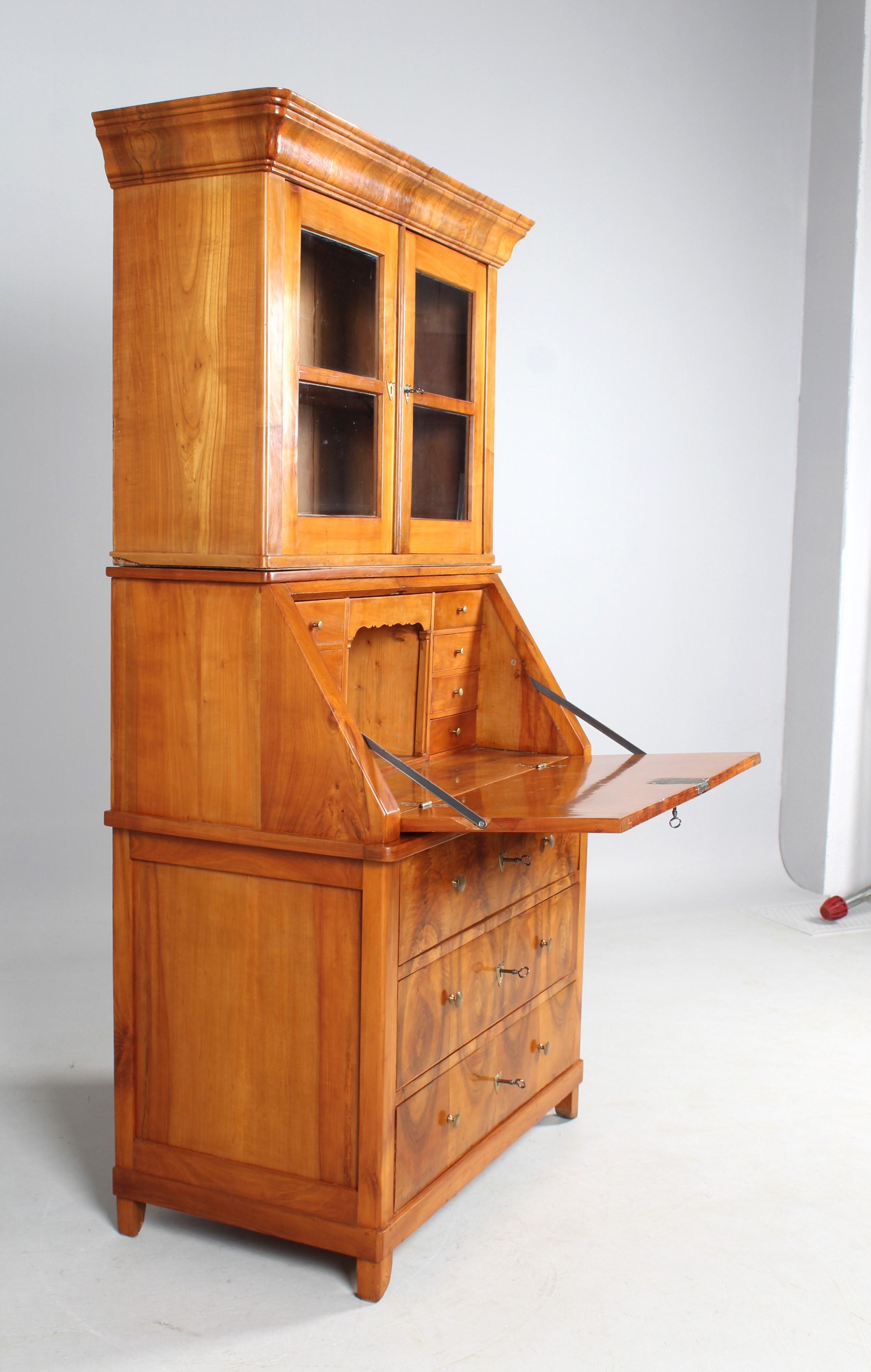 Biedermeier Secretary, Bookcase, Cherry, Walnut, 1840s For Sale 5