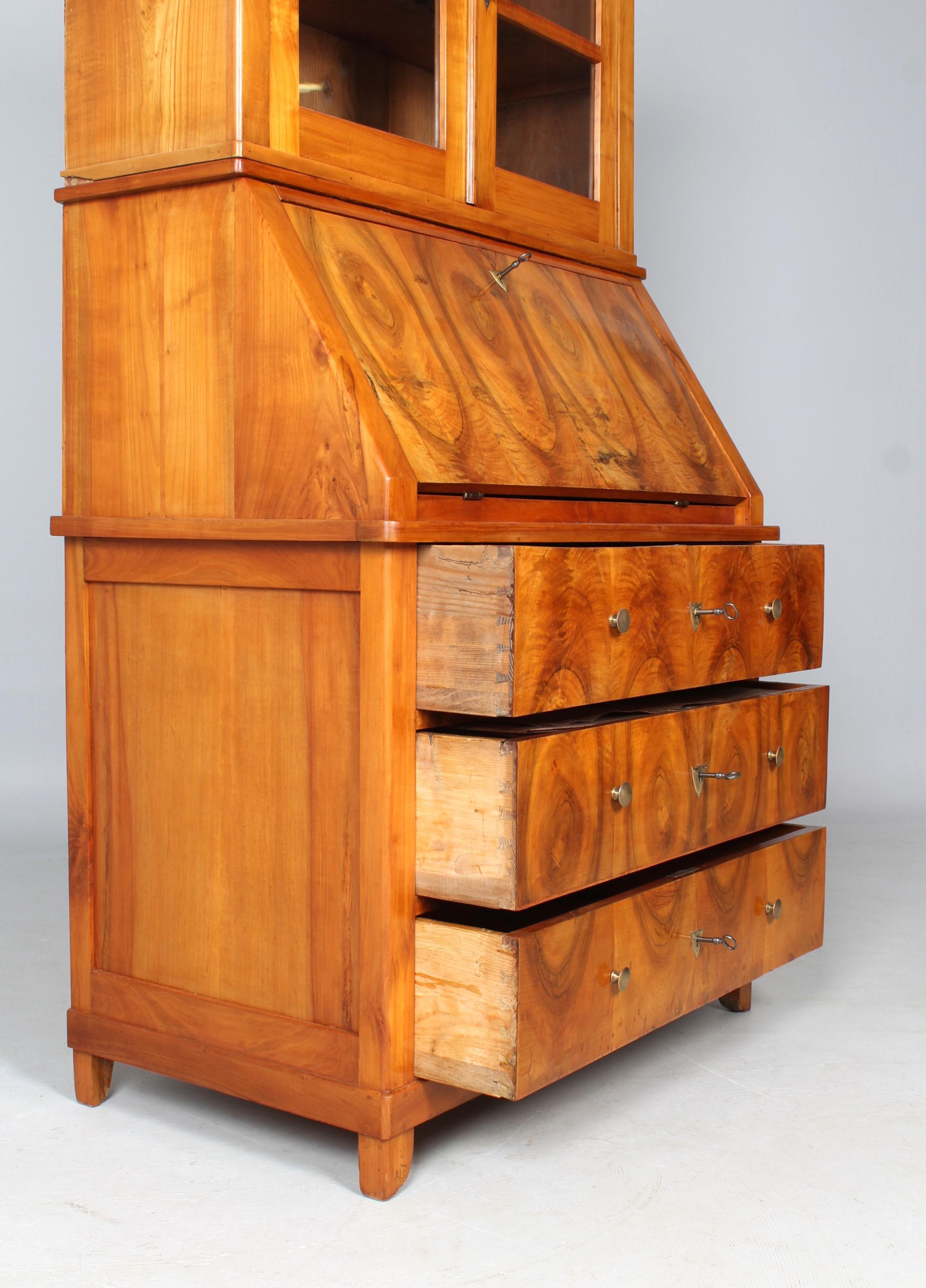 Biedermeier Secretary, Bookcase, Cherry, Walnut, 1840s For Sale 2