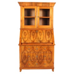 Antique Biedermeier Secretary, Bookcase, Cherry, Walnut, 1840s