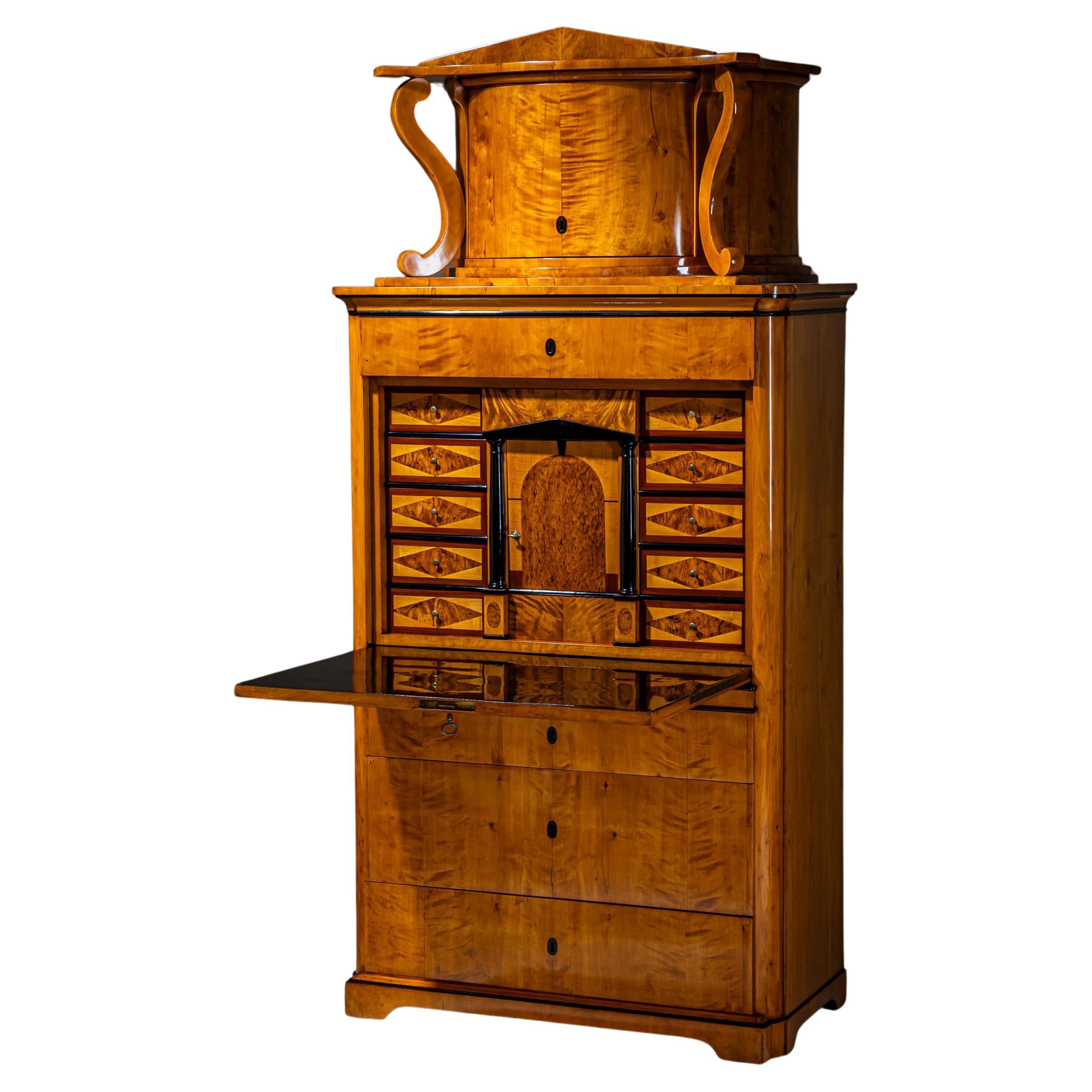 Biedermeier Secretary Desk in Birch, Germany, circa 1830 For Sale