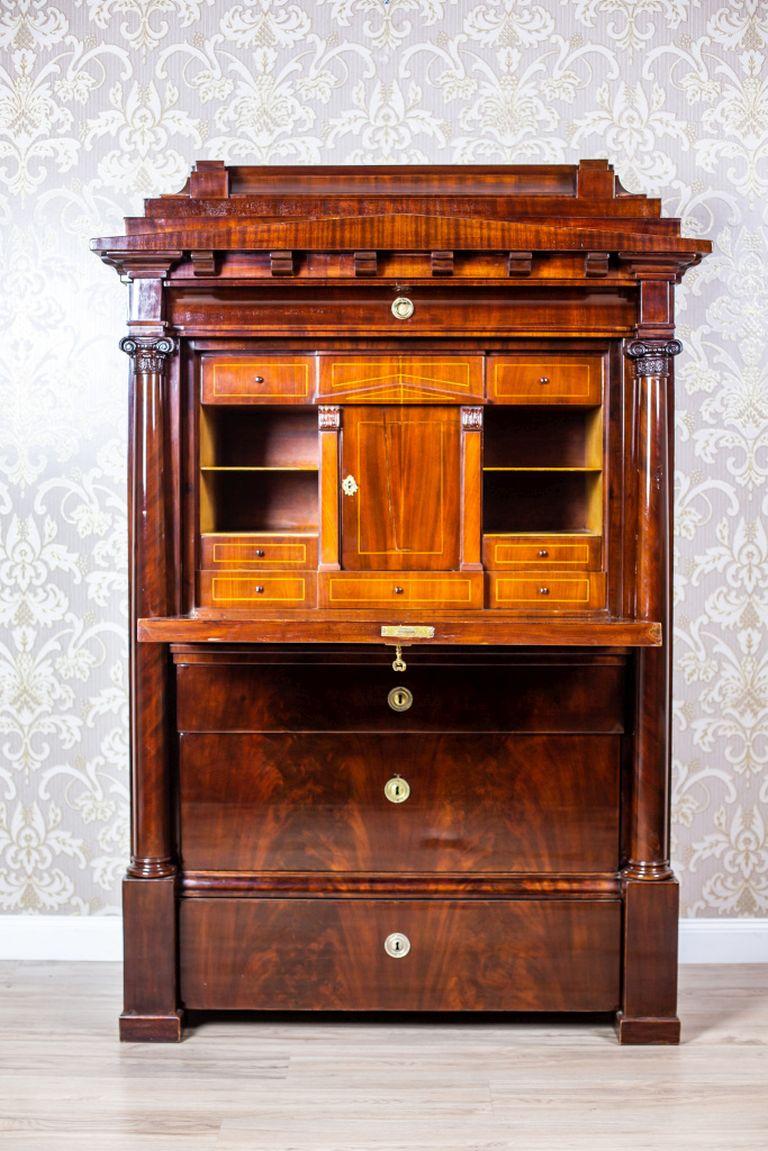 Biedermeier Secretary Desk Veneered with Mahogany, circa 1840 For Sale