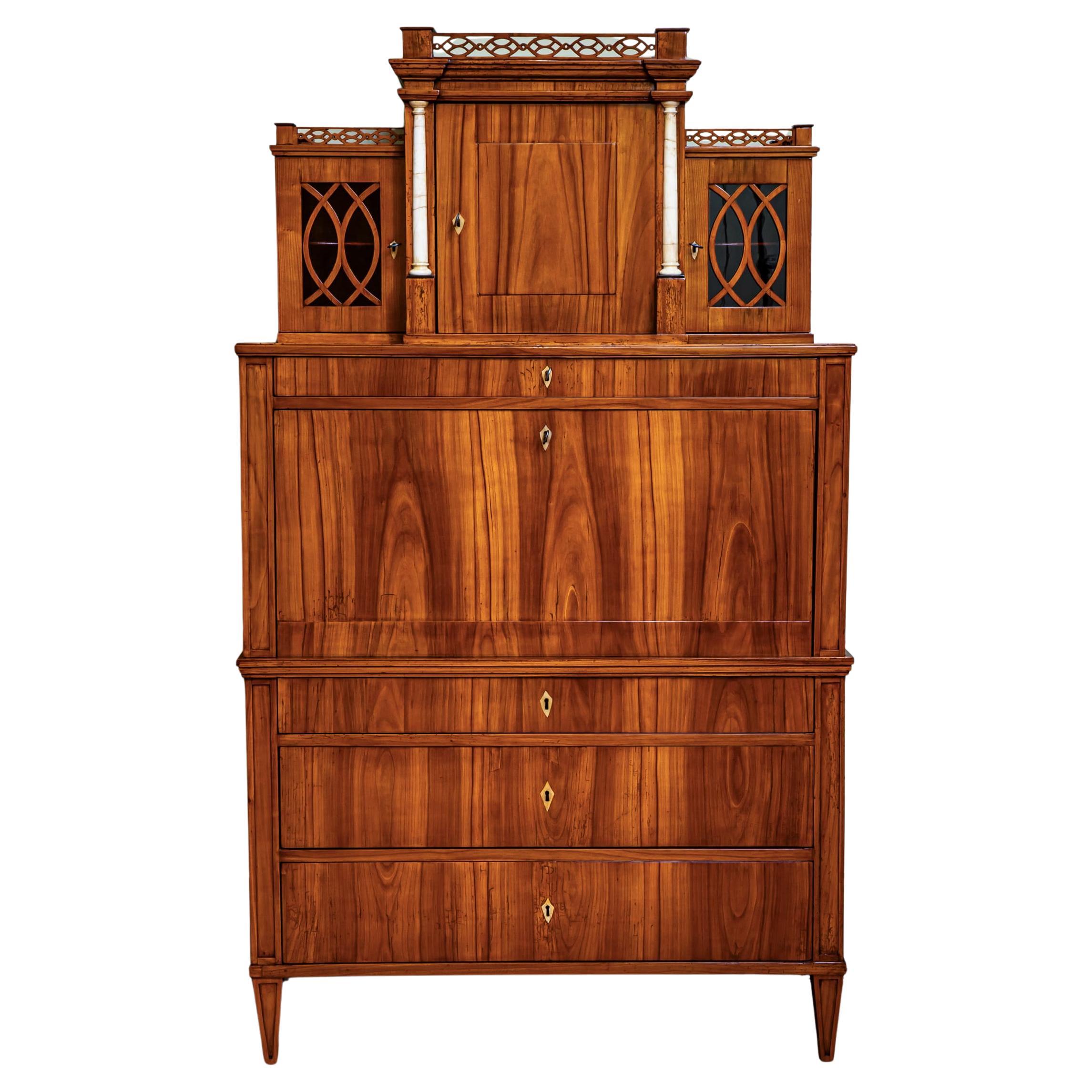 Biedermeier Secretary Desk with Upper Cabinet, Central Germany, circa 1820 For Sale