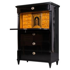 Segreteria Biedermeier, impiallacciatura d'acero, decorazioni a inchiostro su legno, Germania, XIX secolo