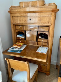 Biedermeier Secretary Desk from the First Half XIX Century Veneered Flame Birch