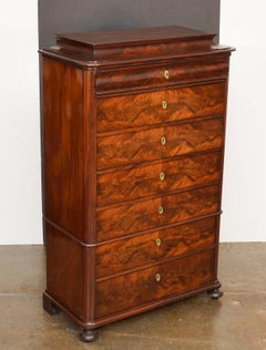 Biedermeier Semainier or Tallboy Chest on Chest of Flame Mahogany