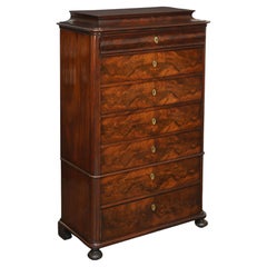 Antique Biedermeier Semainier or Tallboy Chest on Chest of Flame Mahogany