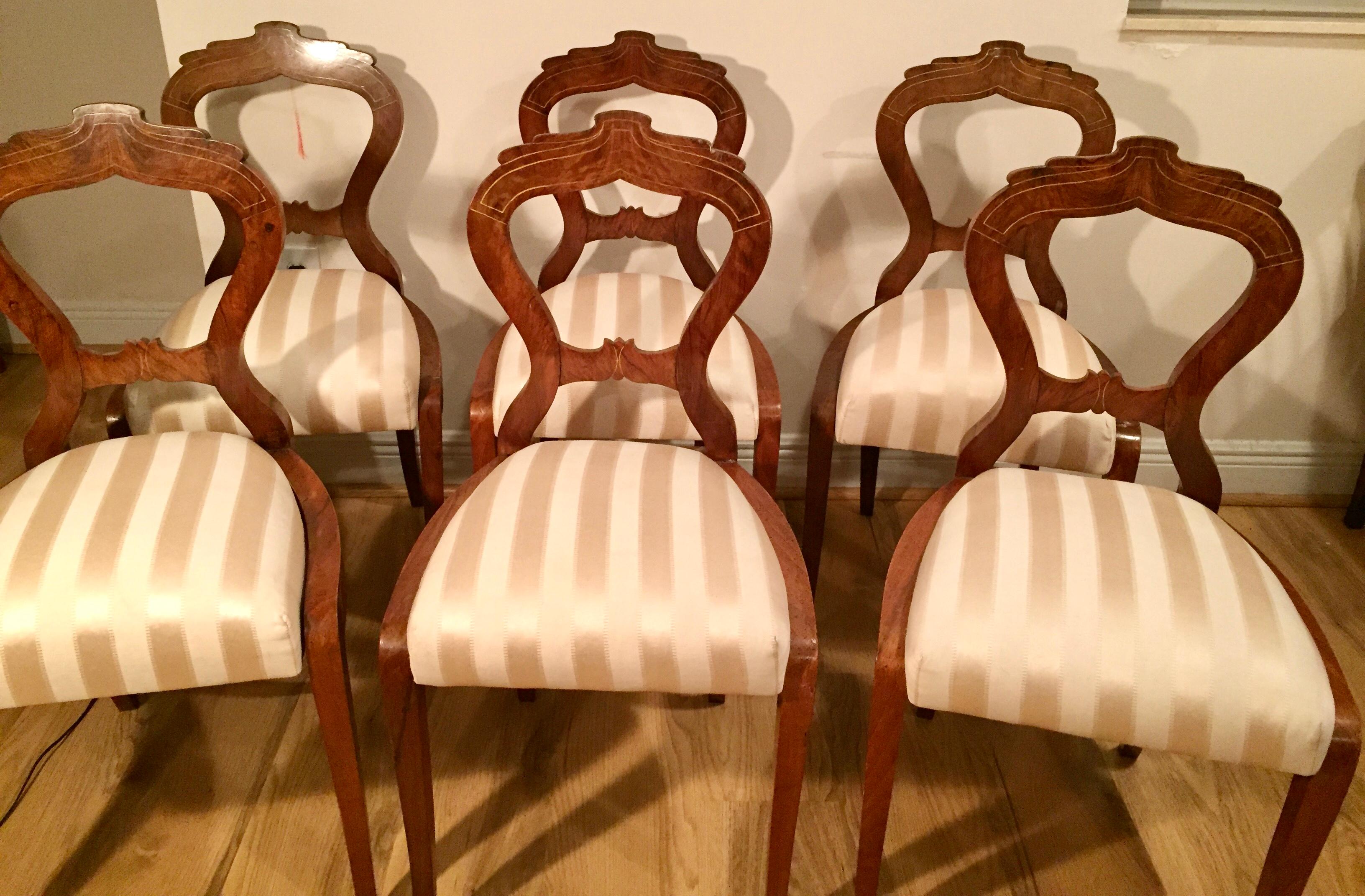 Early 19th Century Rare Highly  Elegant Biedermeier Set of 6 Dining Chairs Dannhauser For Sale