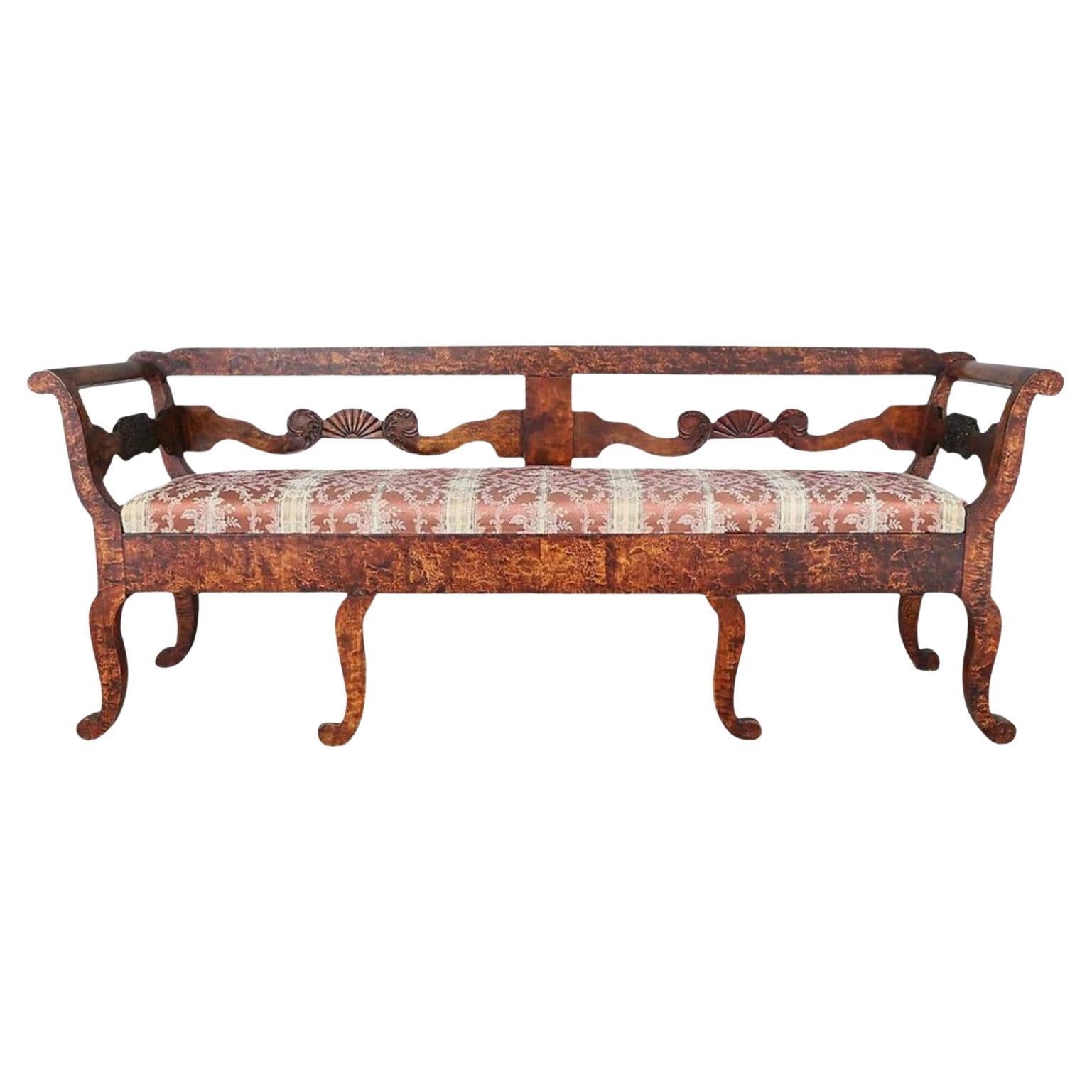 Biedermeier Settle Sofa Quilted Golden Birch Swedish, 19th Century Couch Settle For Sale