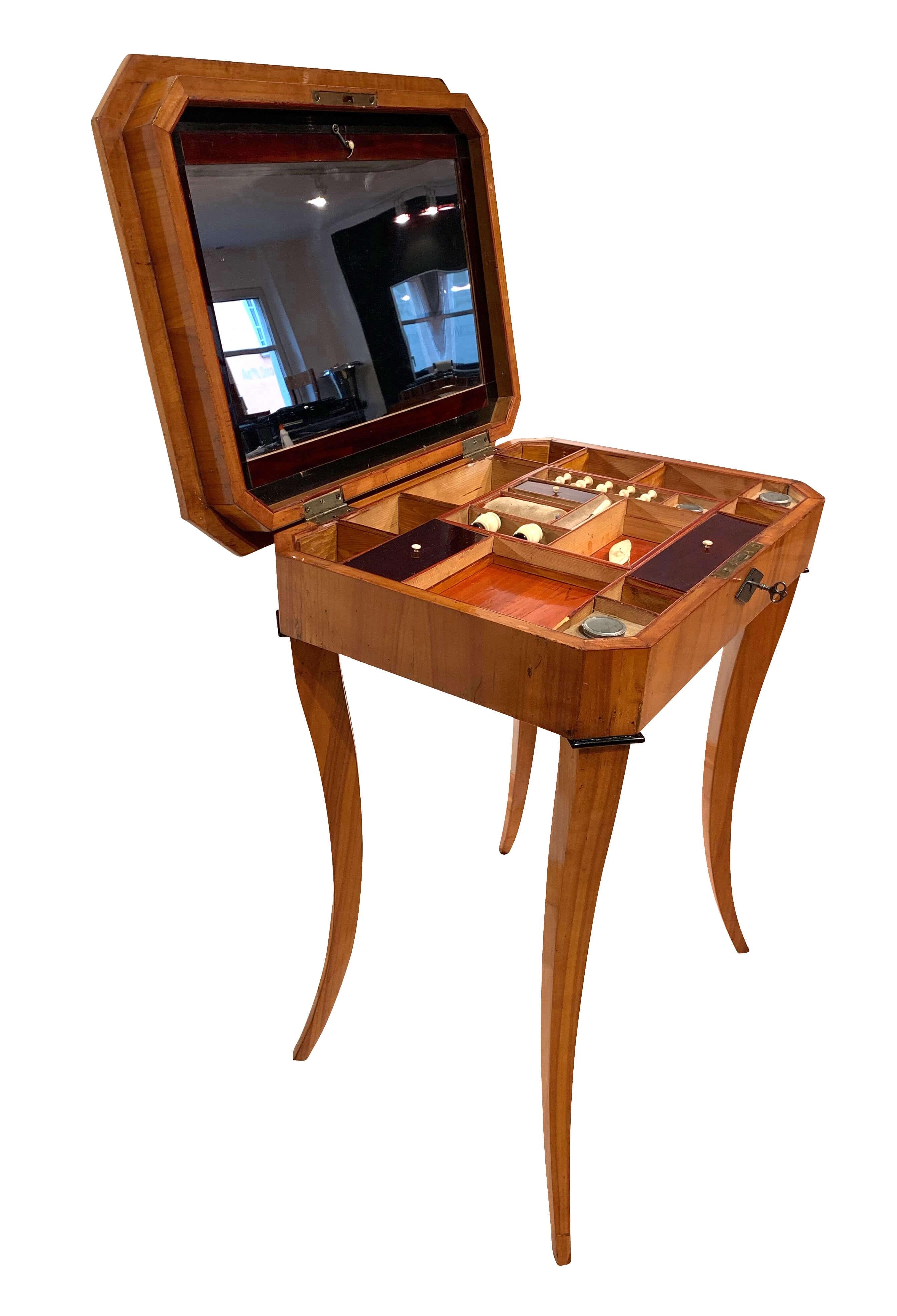 Inlay Biedermeier Sewing Table with Interior, Cherry Veneer, South Germany, circa 1825