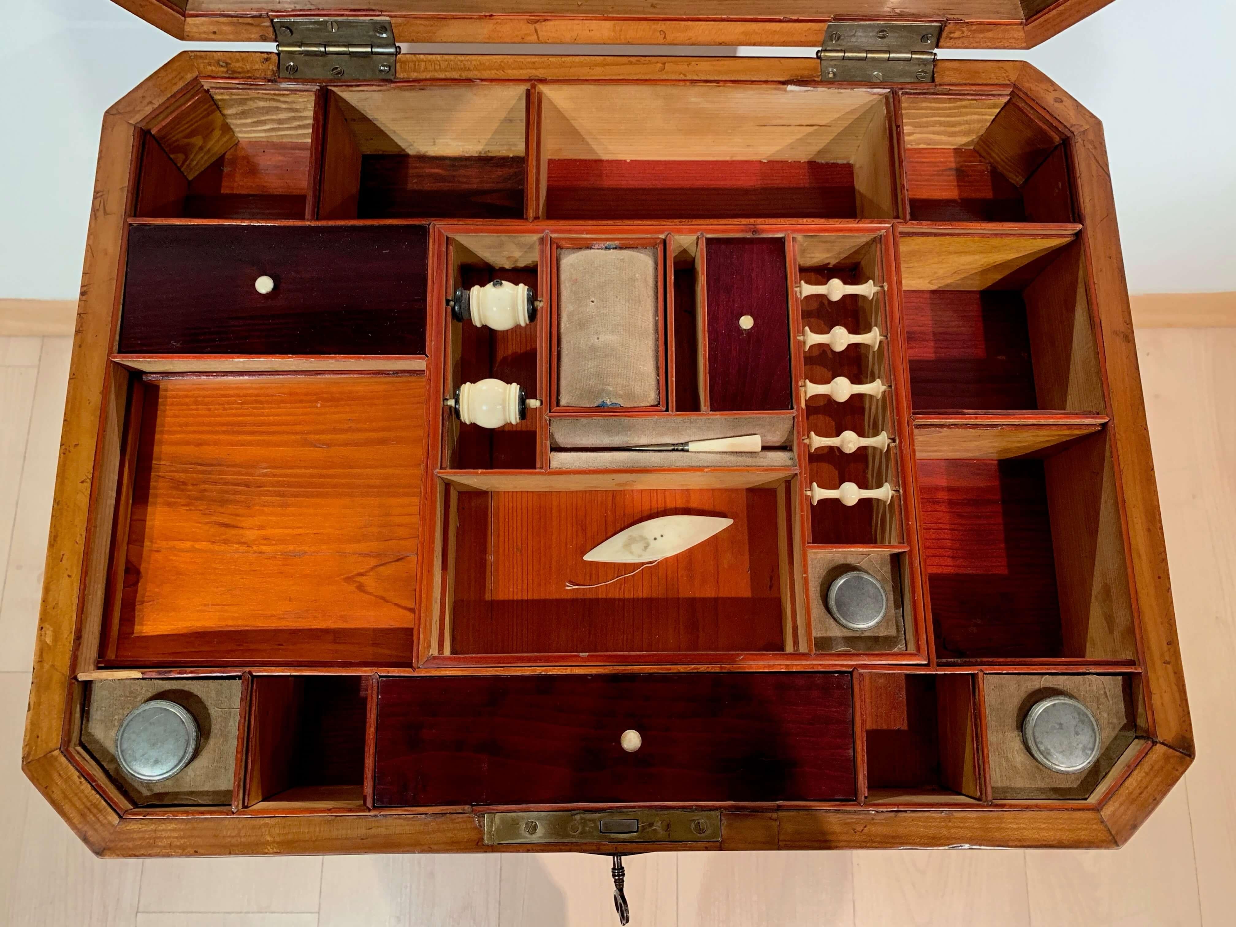 Early 19th Century Biedermeier Sewing Table with Interior, Cherry Veneer, South Germany, circa 1825