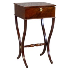 Biedermeier Sewing Table, Mahogany, Curvilinear Legs, 19th Century