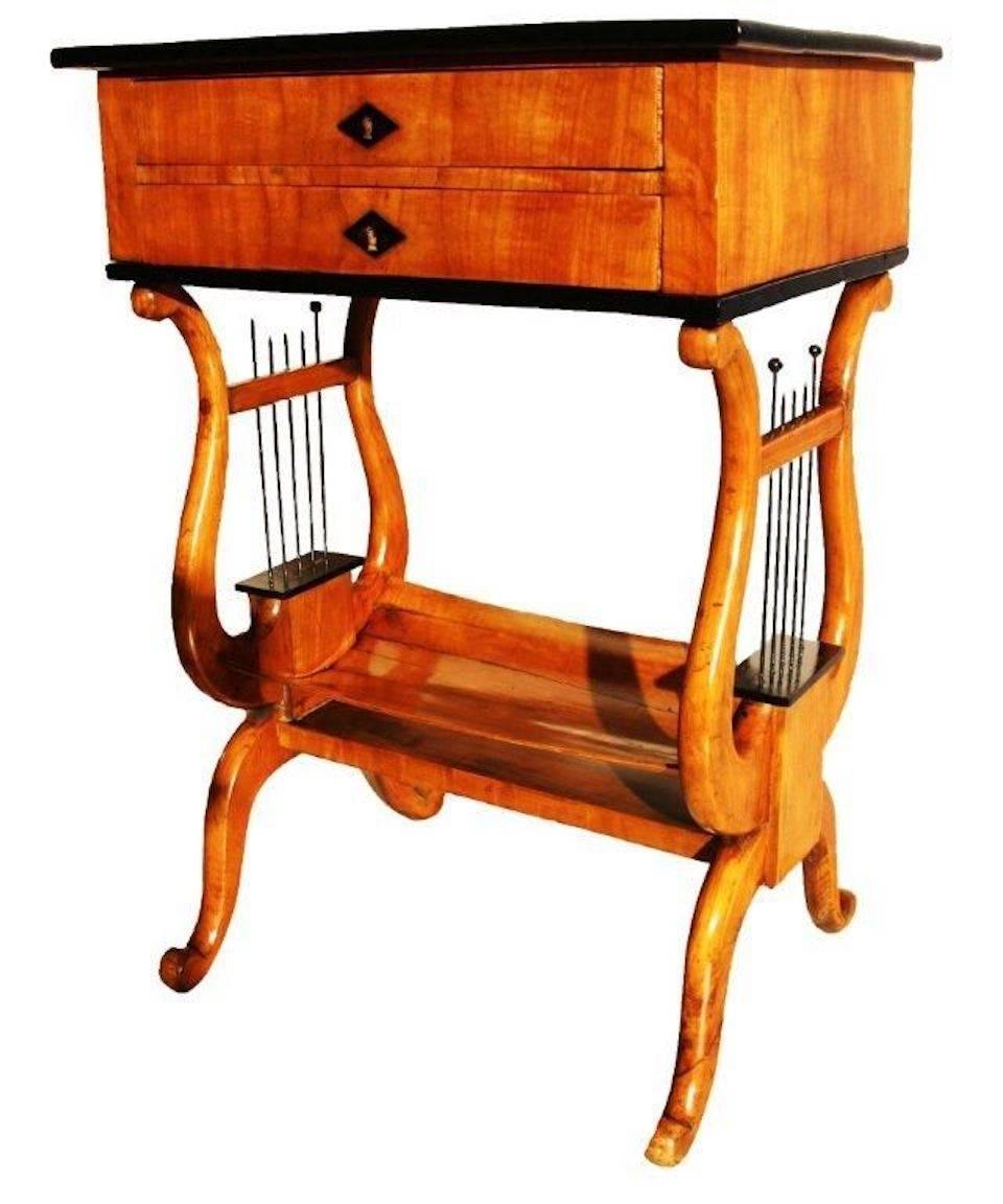 Biedermeier Sewing-Table with Lyra Legs, Cherry Veneer, South Germany circa 1830 7