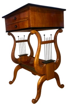 Biedermeier Sewing-Table with Lyra Legs, Cherry Veneer, South Germany circa 1830