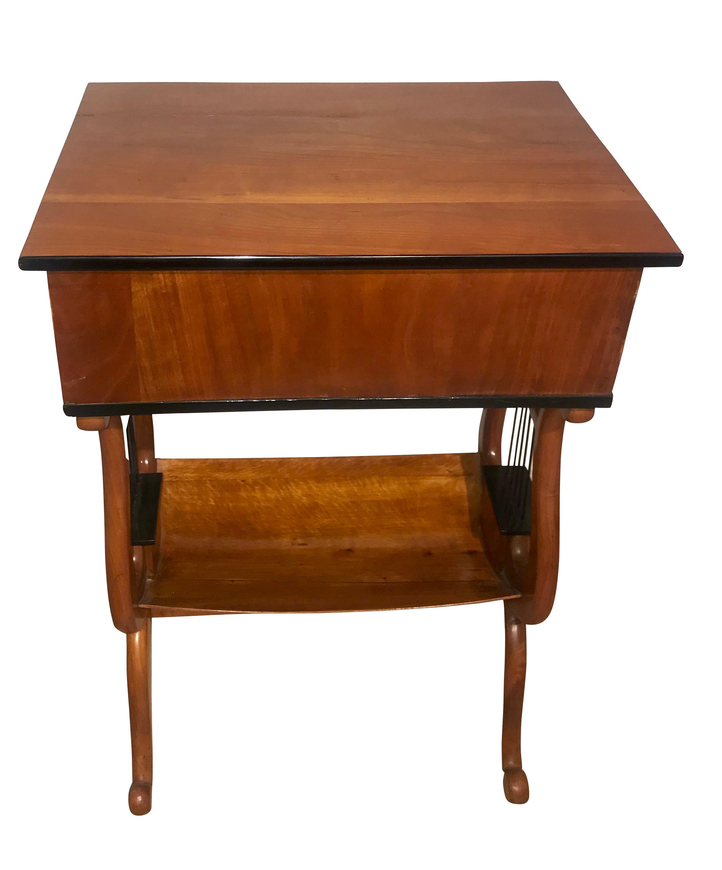 Biedermeier Sewing-Table with Lyra Legs, Cherry Veneer, South Germany circa 1830 1