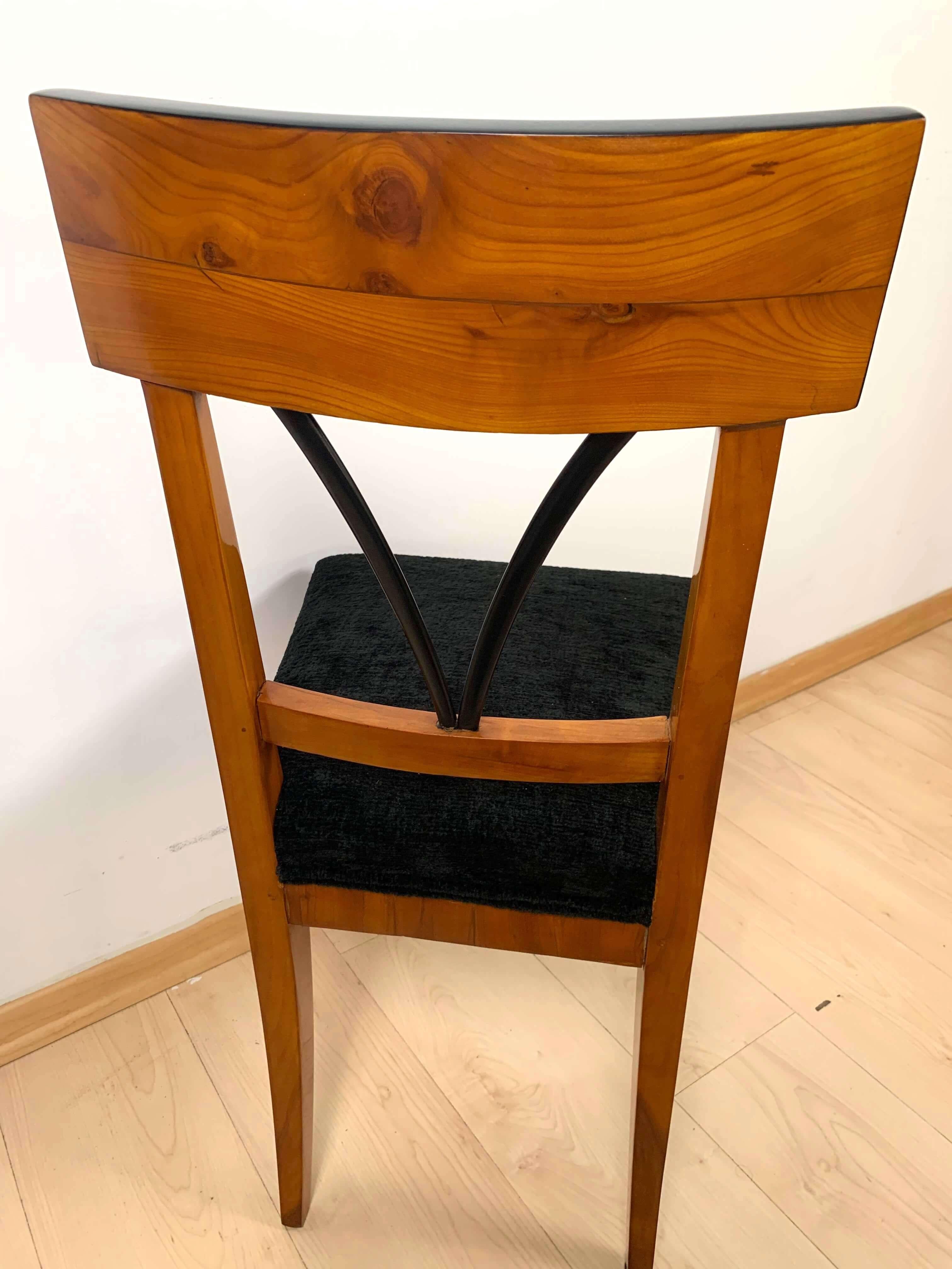Fabric Biedermeier Side Chair, Polished Cherry, Black Velvet, South Germany, circa 1820