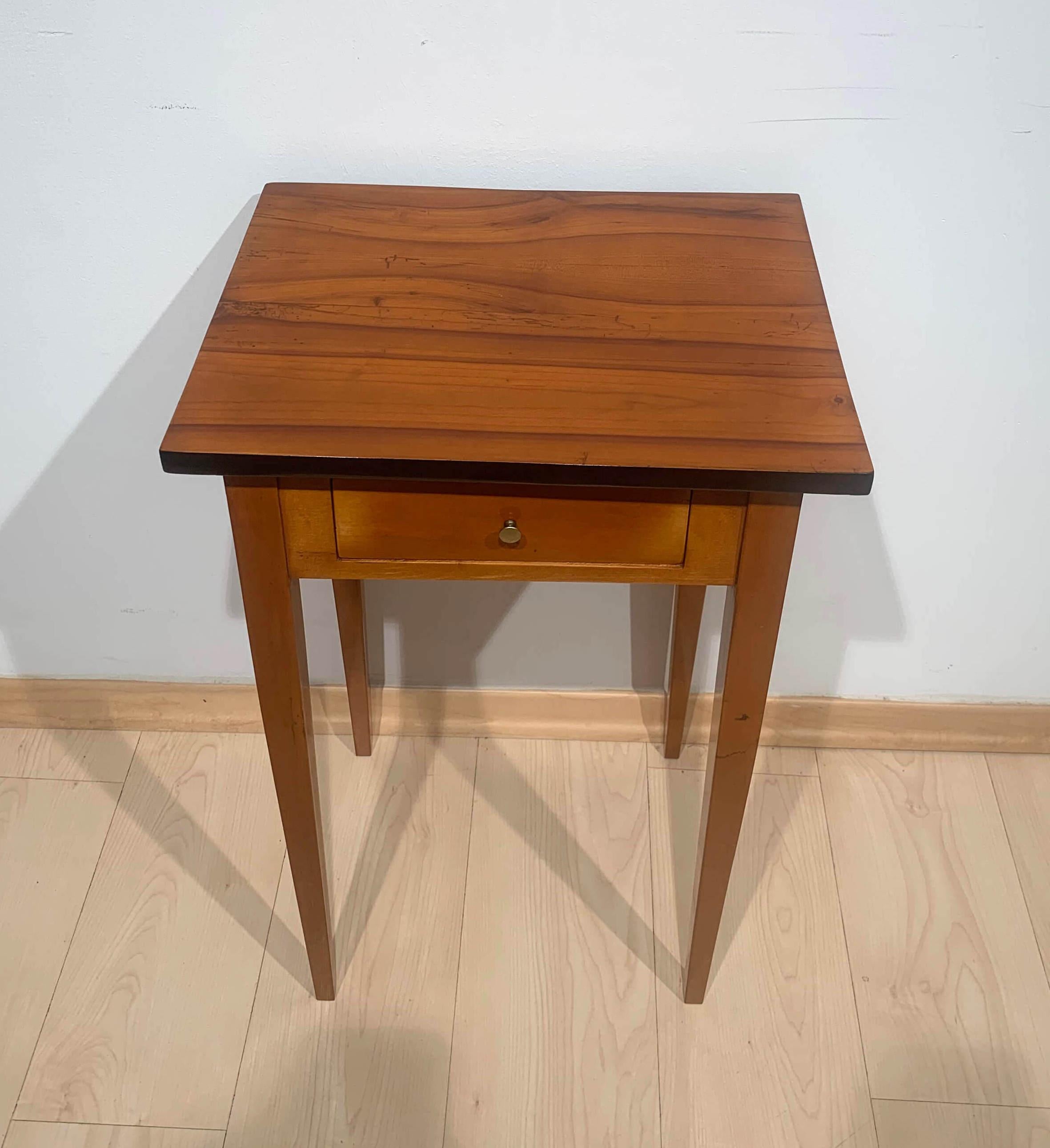 Polished Biedermeier Side Table with Drawer, Cherry Wood, South Germany, circa 1830