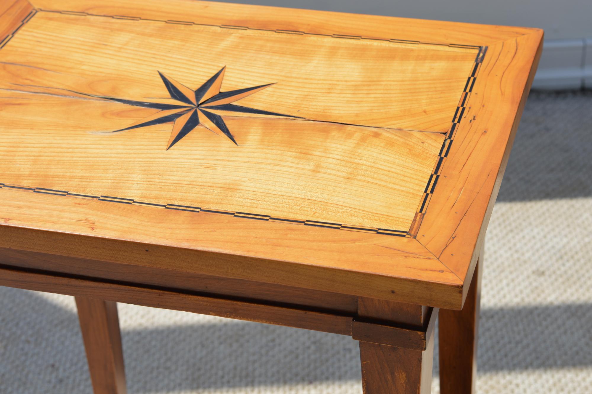 Carved Biedermeier Side Table with North Star Inlay