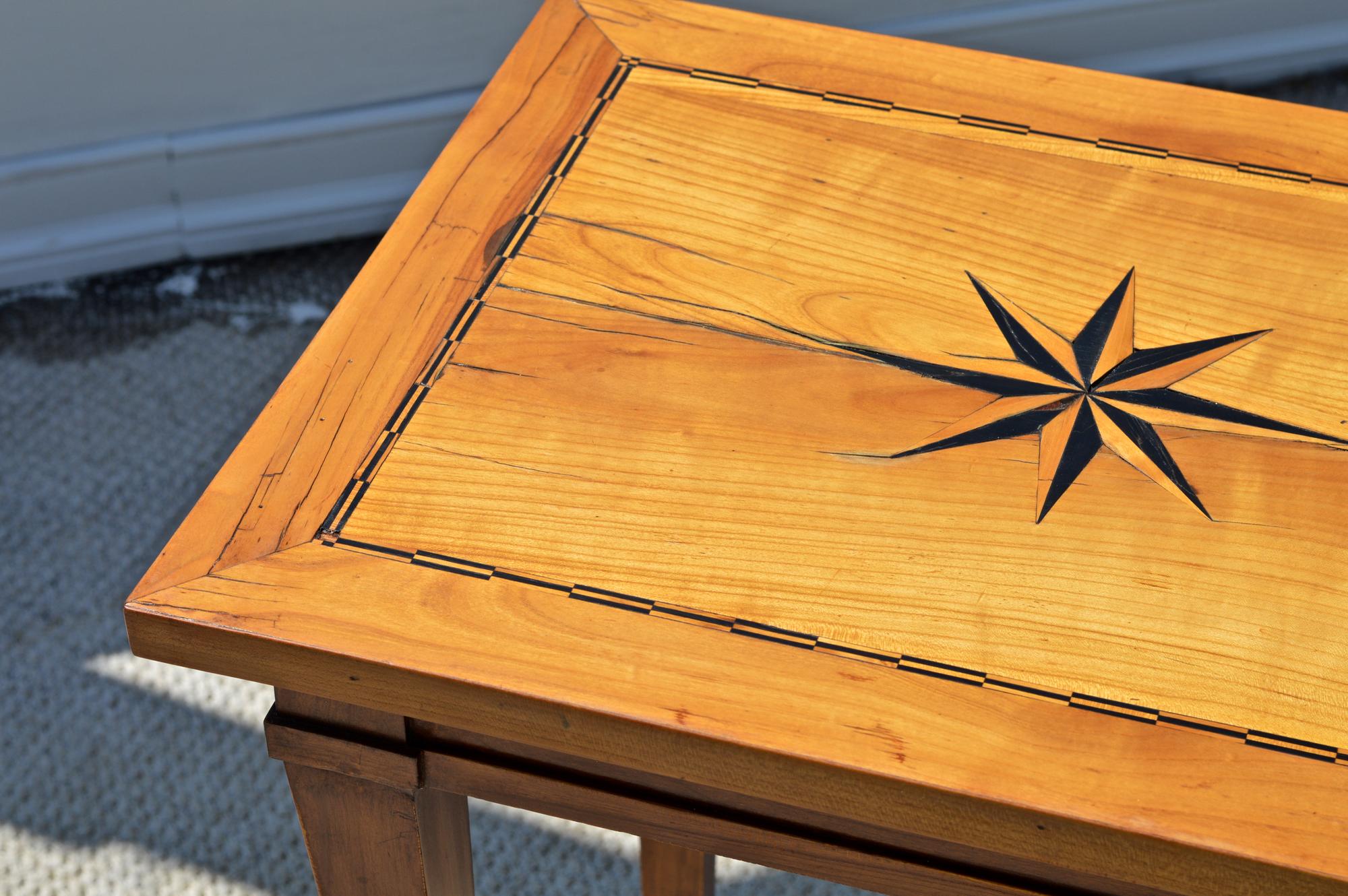 Fruitwood Biedermeier Side Table with North Star Inlay