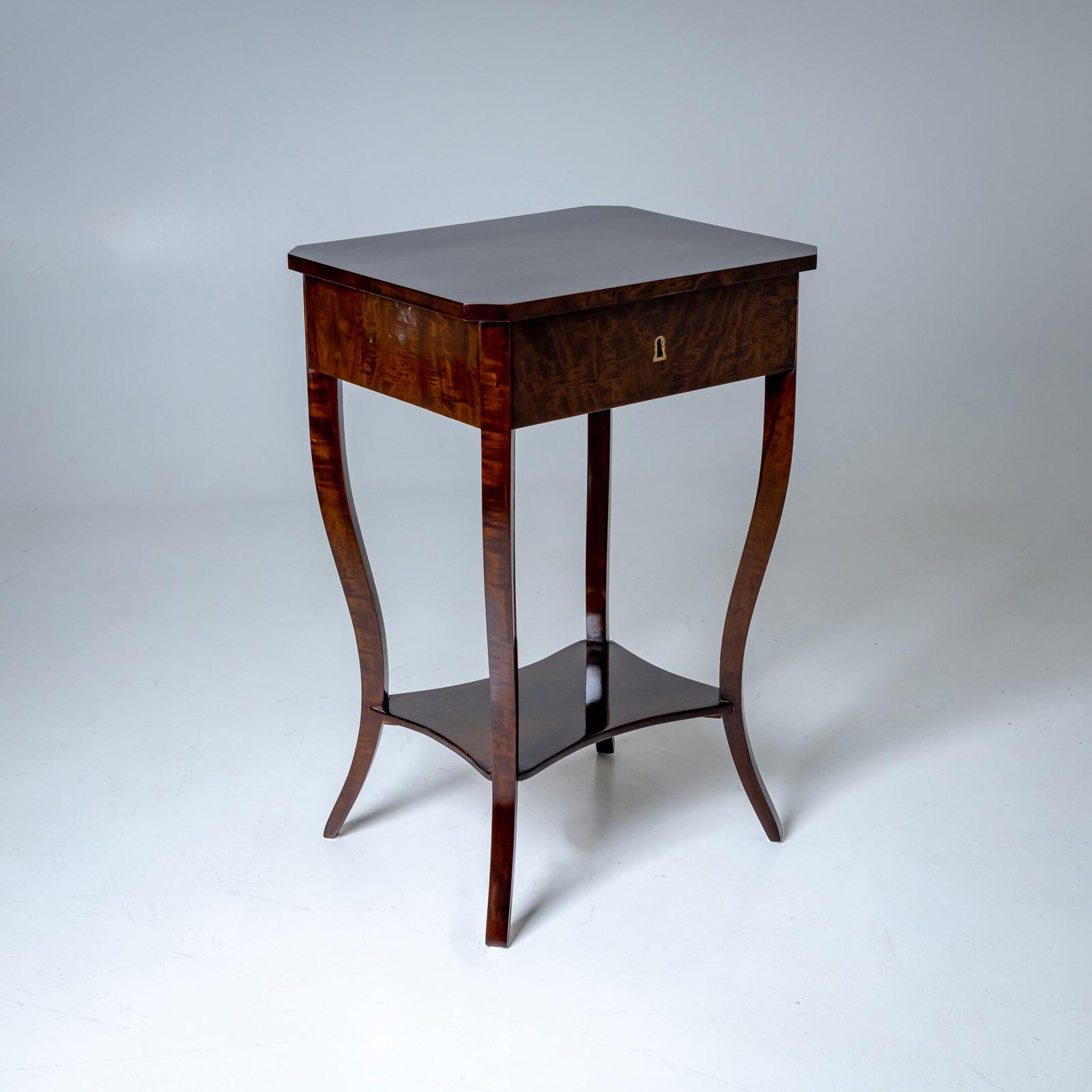 Polished Biedermeier Side Table with one Drawer, circa 1830 For Sale
