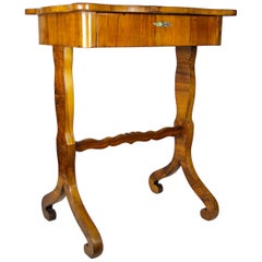 Biedermeier Side Table with One-Drawer Nut Wood, Austria, circa 1850