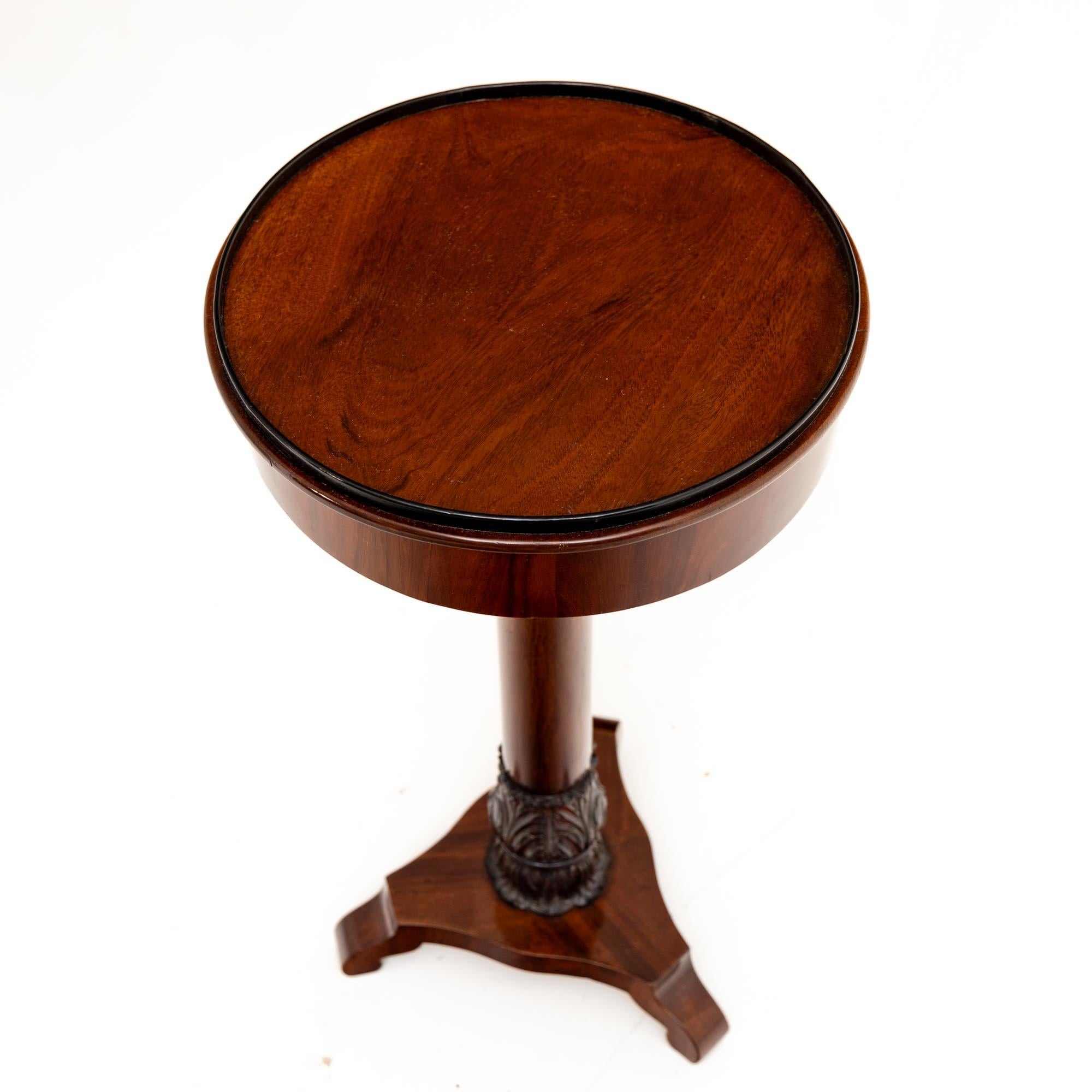 Polished Biedermeier Side Table with trefoil Base, Mahogany, circa 1830 For Sale