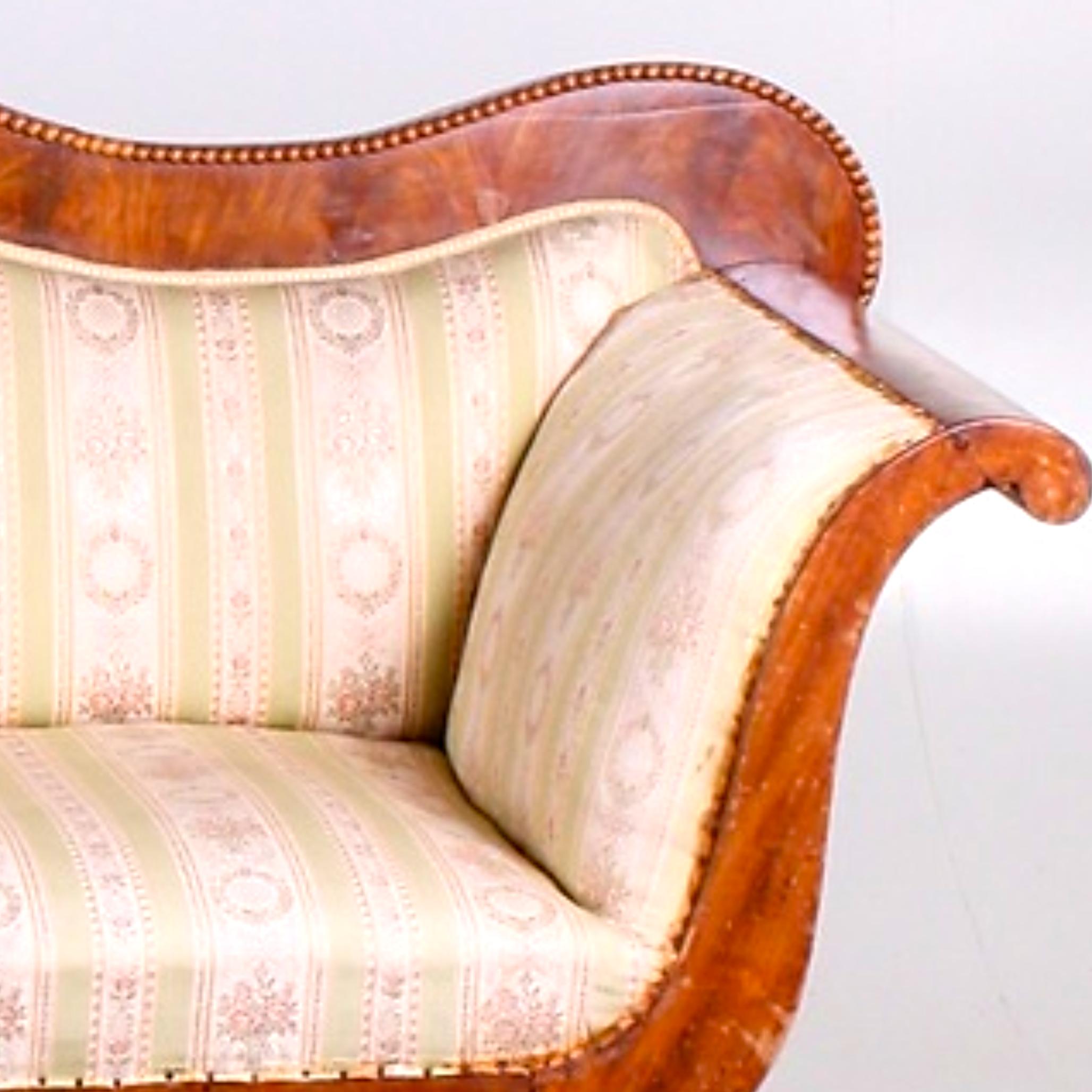 Polished Biedermeier Sofa Couch Empire Settle Swedish 19th Century 3-4 Seat Loveseat